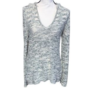 Roxy Heathered Gray V-neck Hooded Knit Sweater Skater